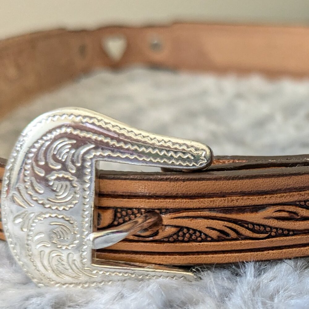 Nocona Leather Belt G908 Tan with Silver Hearts and Buckle 32"